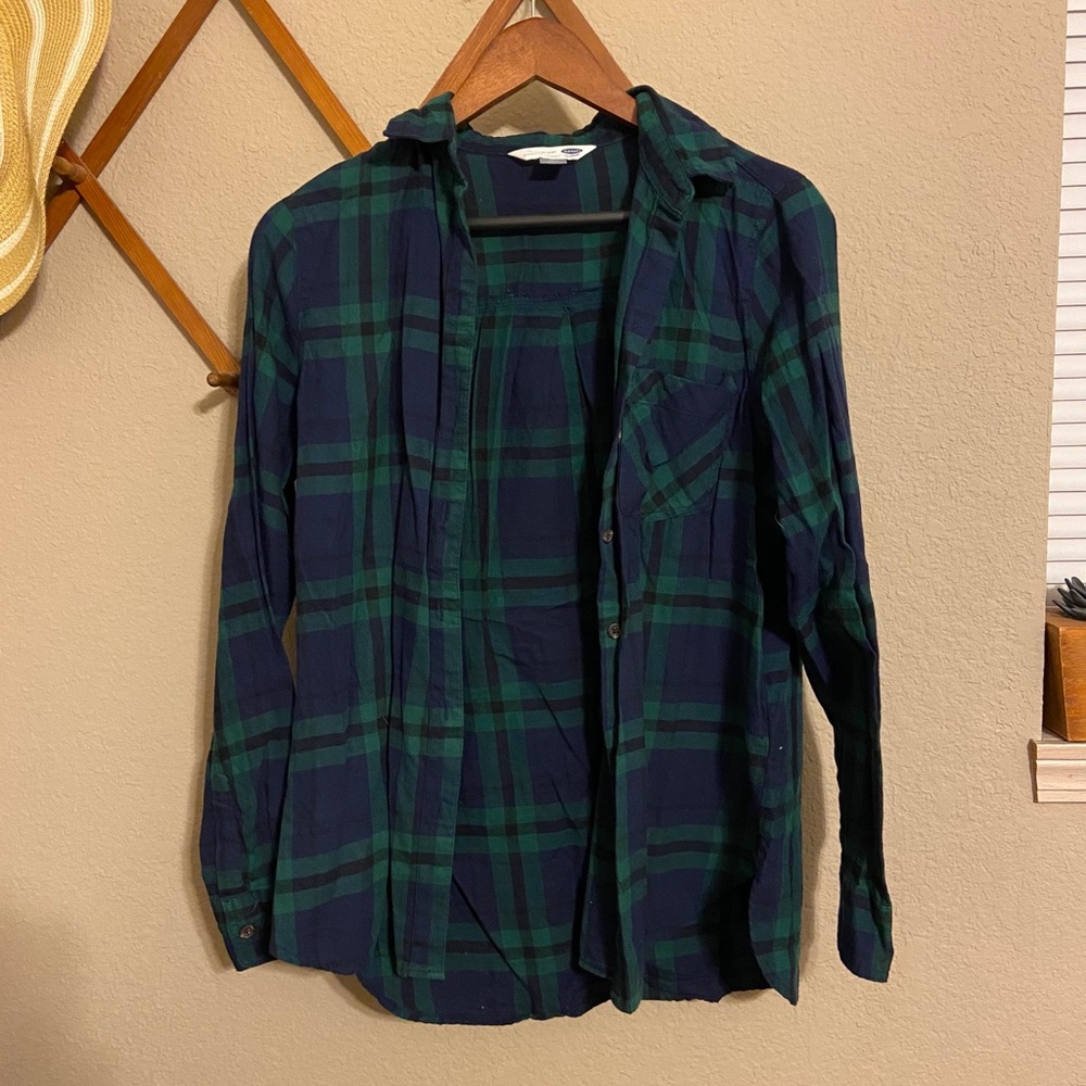 Women’s blue and green button down Flannel